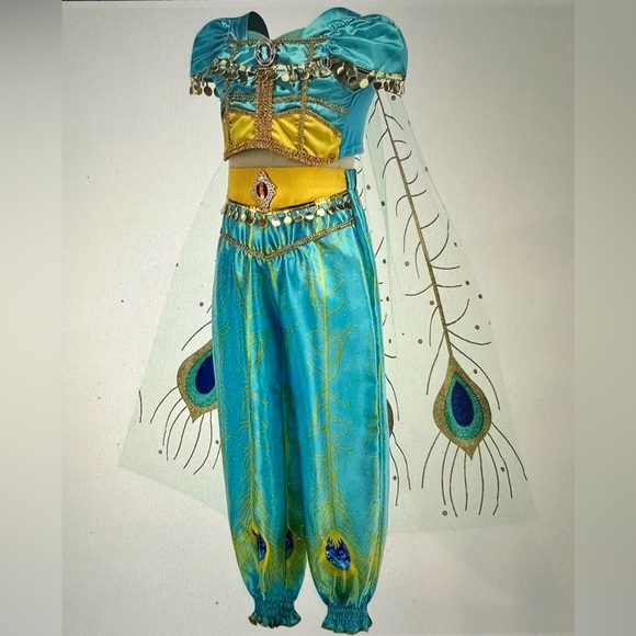 Princess Jasmine Costume Halloween Dress Up Outfit with Headband Girls Size 10 - Picture 1 of 6